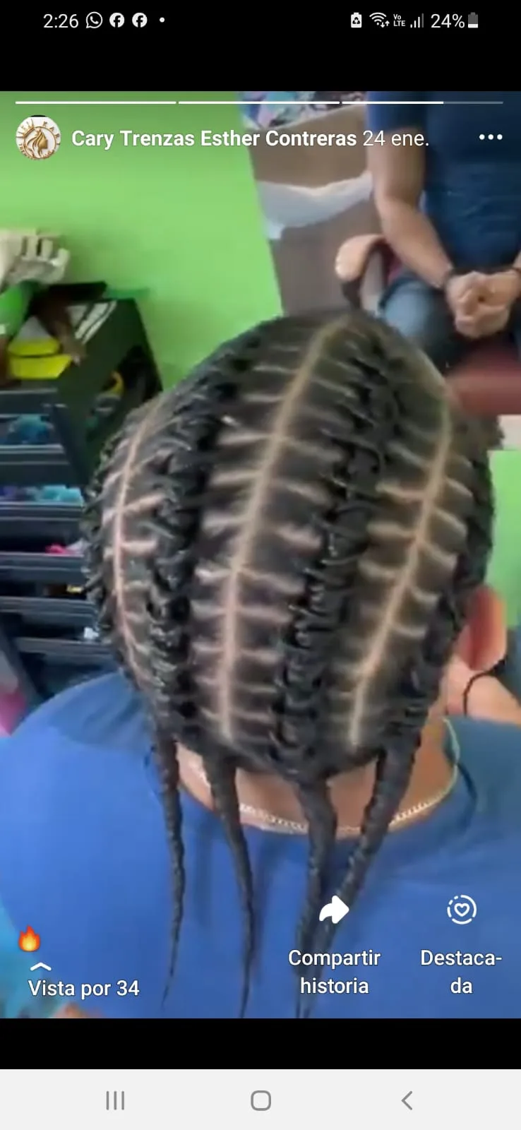 Trenzas en cuatro secciones, vistas desde atrás
