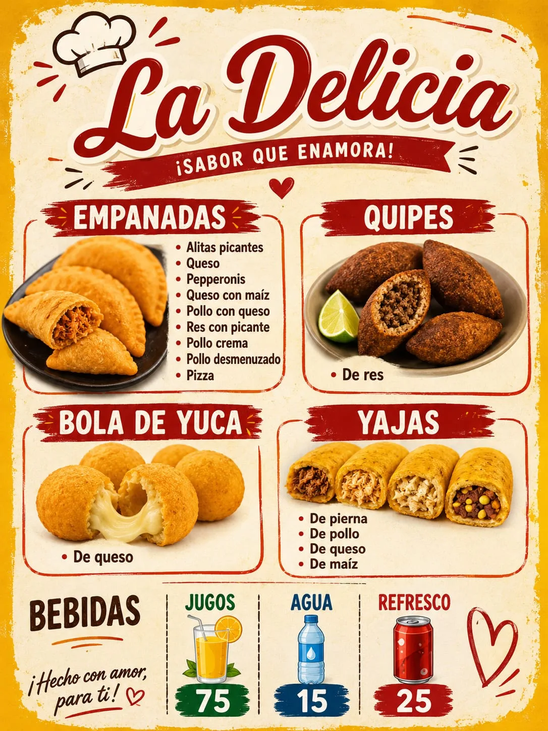 Menú visual de La Delicia Empanadas y Más