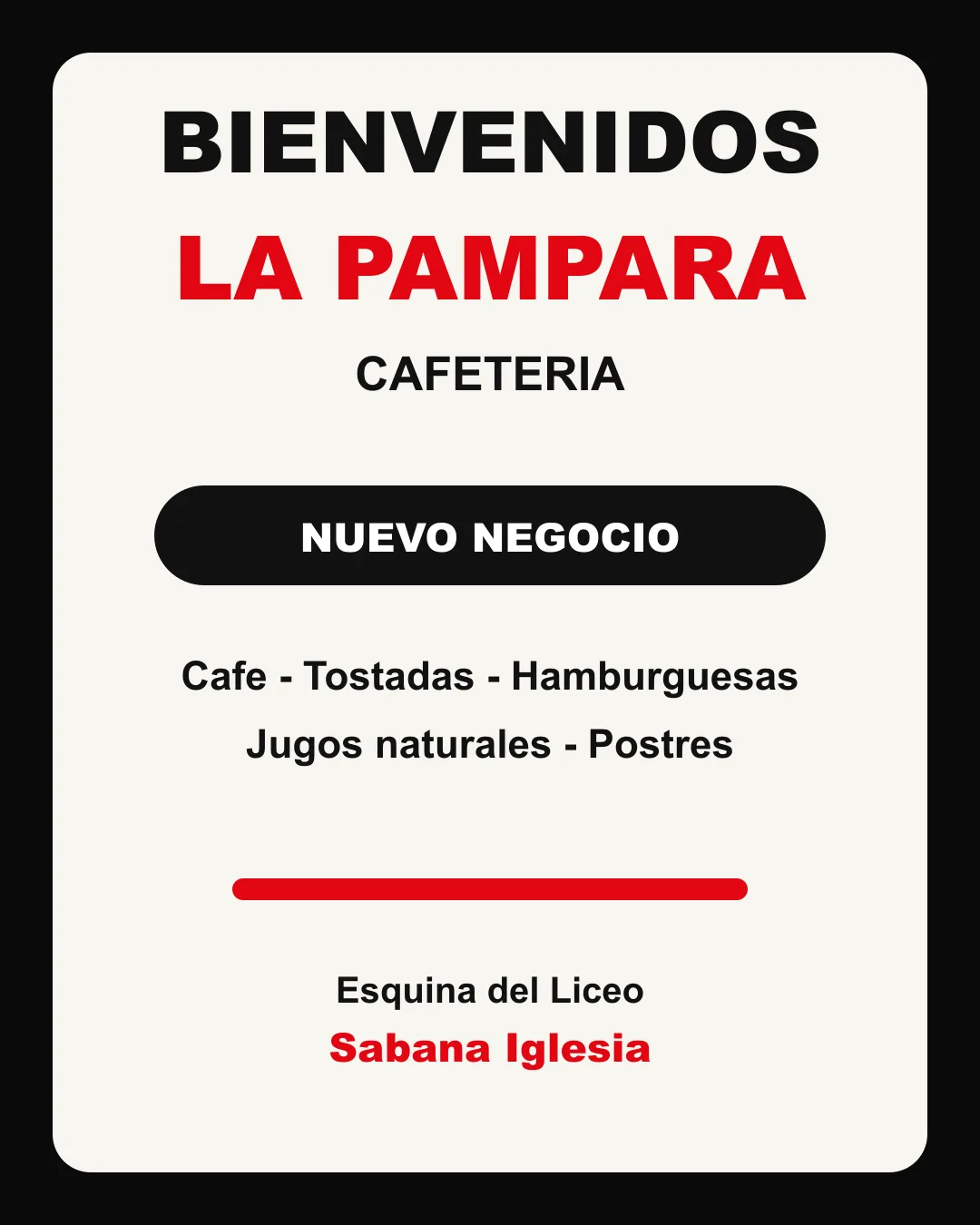 Flyer de bienvenida de La Pámpara Cafetería
