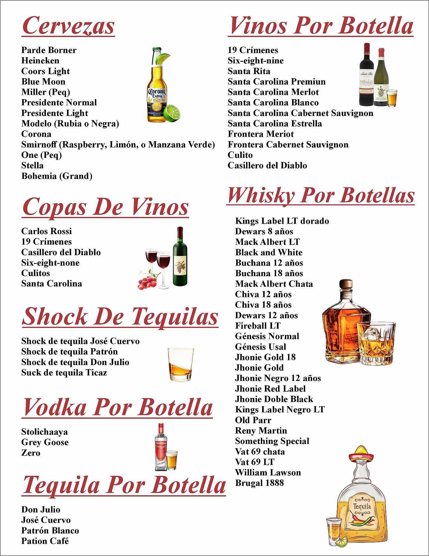 Segunda página del menú de bebidas de Restaurante Presa de Taveras