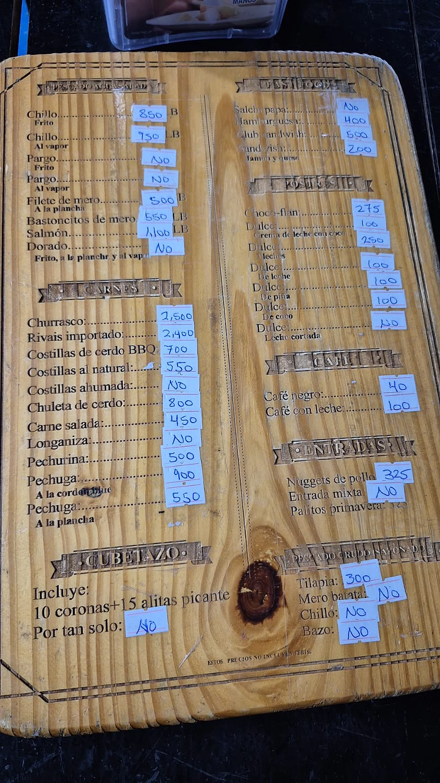 Primera cara del menú de comida de Restaurante Presa de Taveras