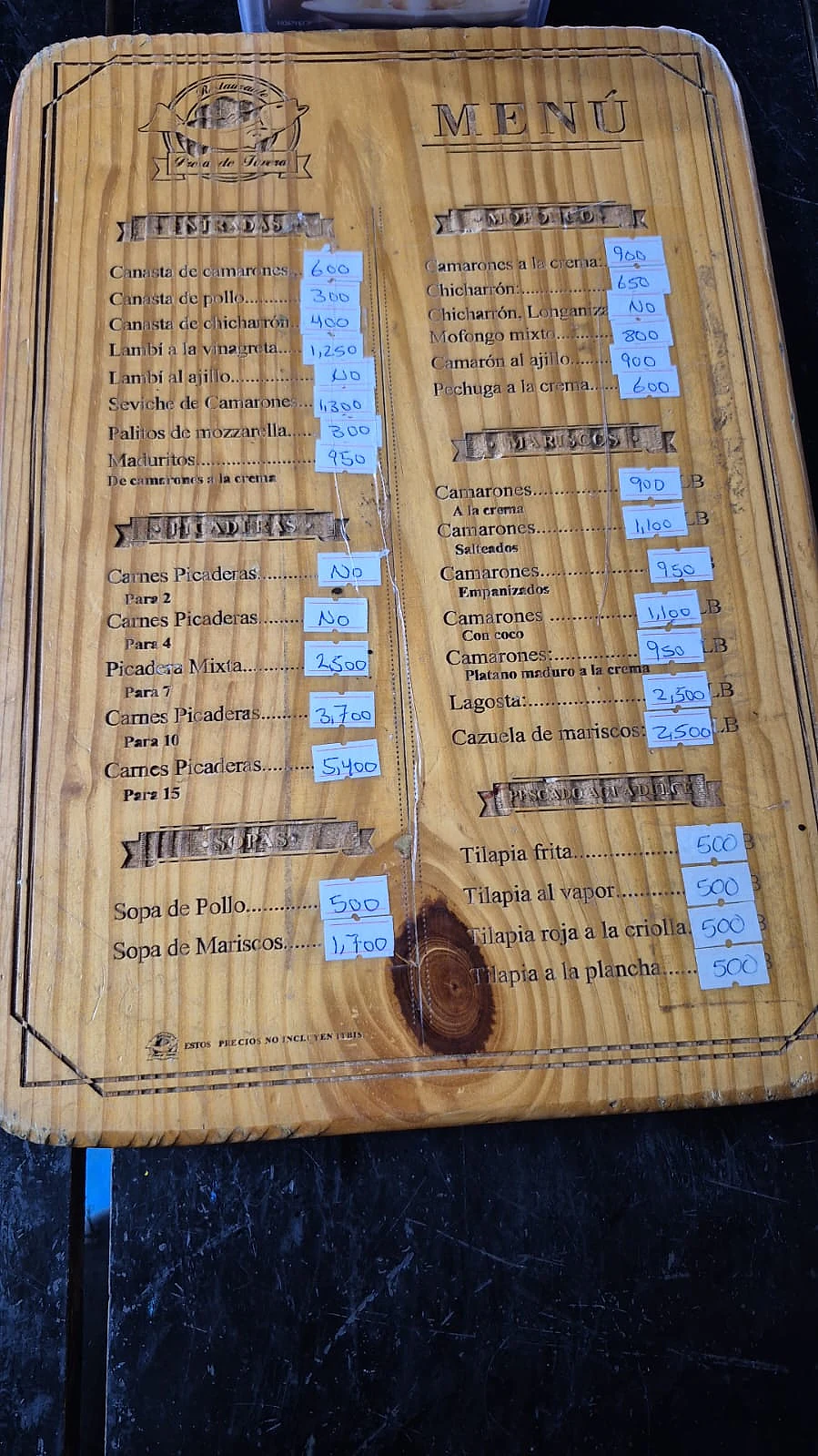 Segunda cara del menú de comida de Restaurante Presa de Taveras